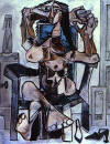Evian Water'�n şişeşi, bir bardak, ve bir �ift ayakkab� ile koltukta oturan ��plak, nu in an Armchair with a Bottle of Evian Water, a Glass and Shoes. 1959. Oil on canvas